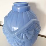 Art Deco vase in blue opaline glass