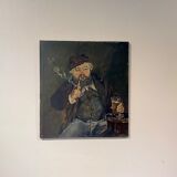 Old painting, portrait of a man with a pipe, signed and dated 57