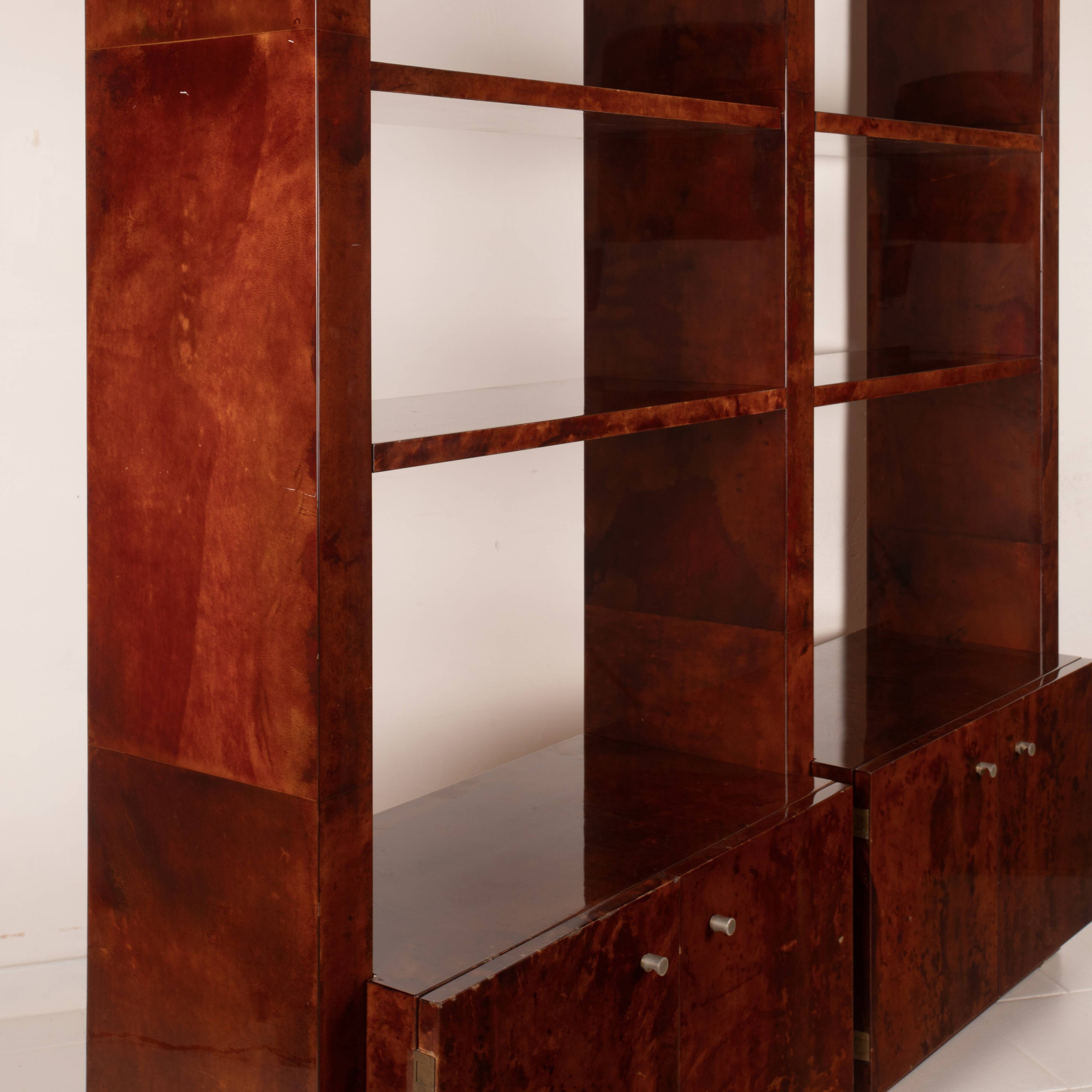 Parchment bookcase by Aldo Tura for Tura Milano 1960