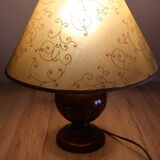 Vintage table lamp in turned wood and fabric lampshade