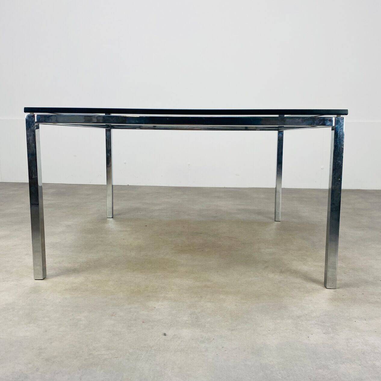 Square coffee table in chrome and smoked glass from the 1970s.