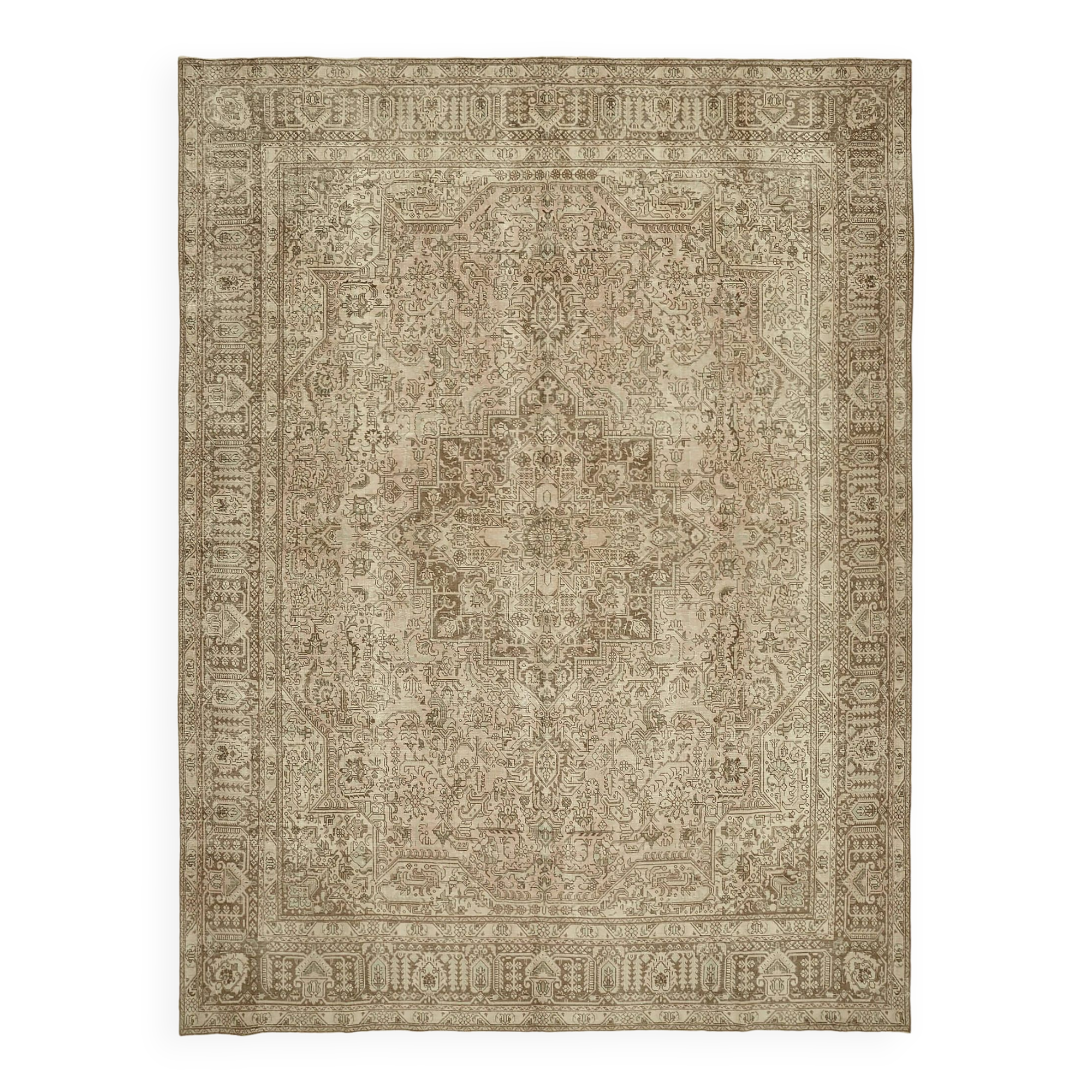 Fait à la main turc contemporain des années 1980 293 cm x 386 cm Beige Laine Tapis
