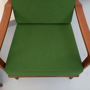 Pair of vintage Scandinavian armchairs in teak and green fabric from the 1960s.