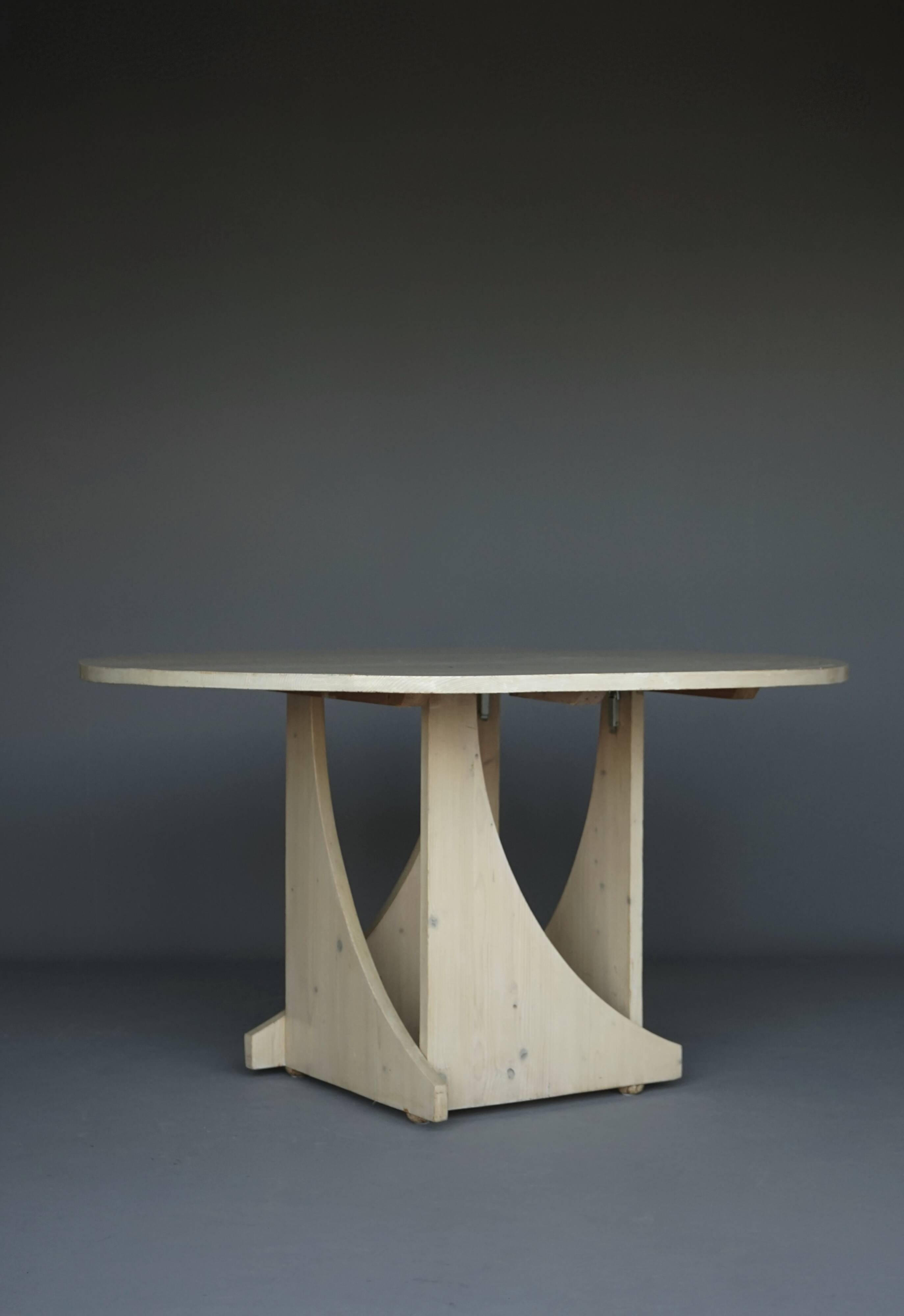 Architectural hand built Dining Table in white washed pine, 1970s