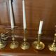 Set of 5 candle holders in fine golden brass XXth