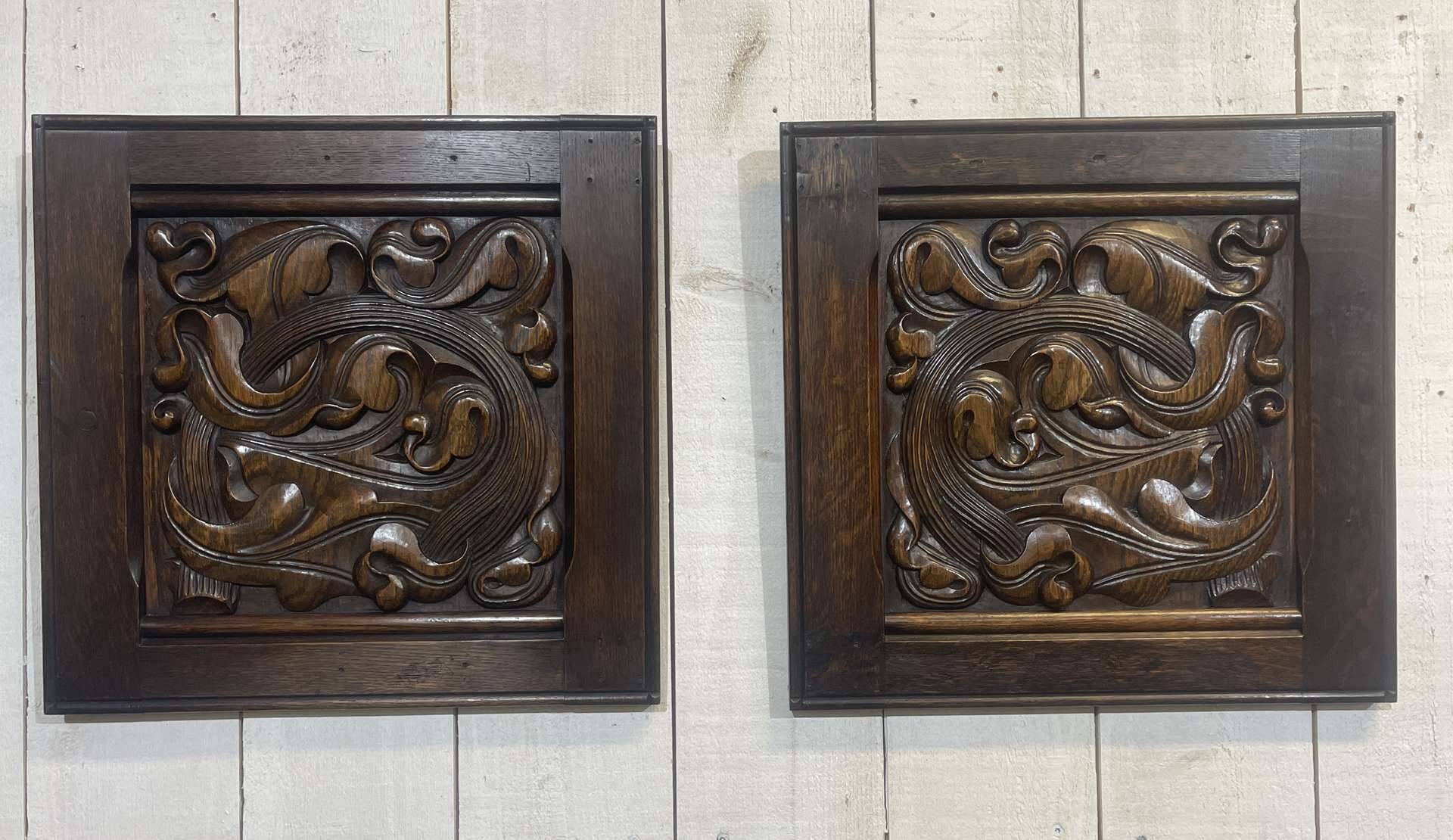 Pair of carved oak panels by Joseph Savina (1901-1983)