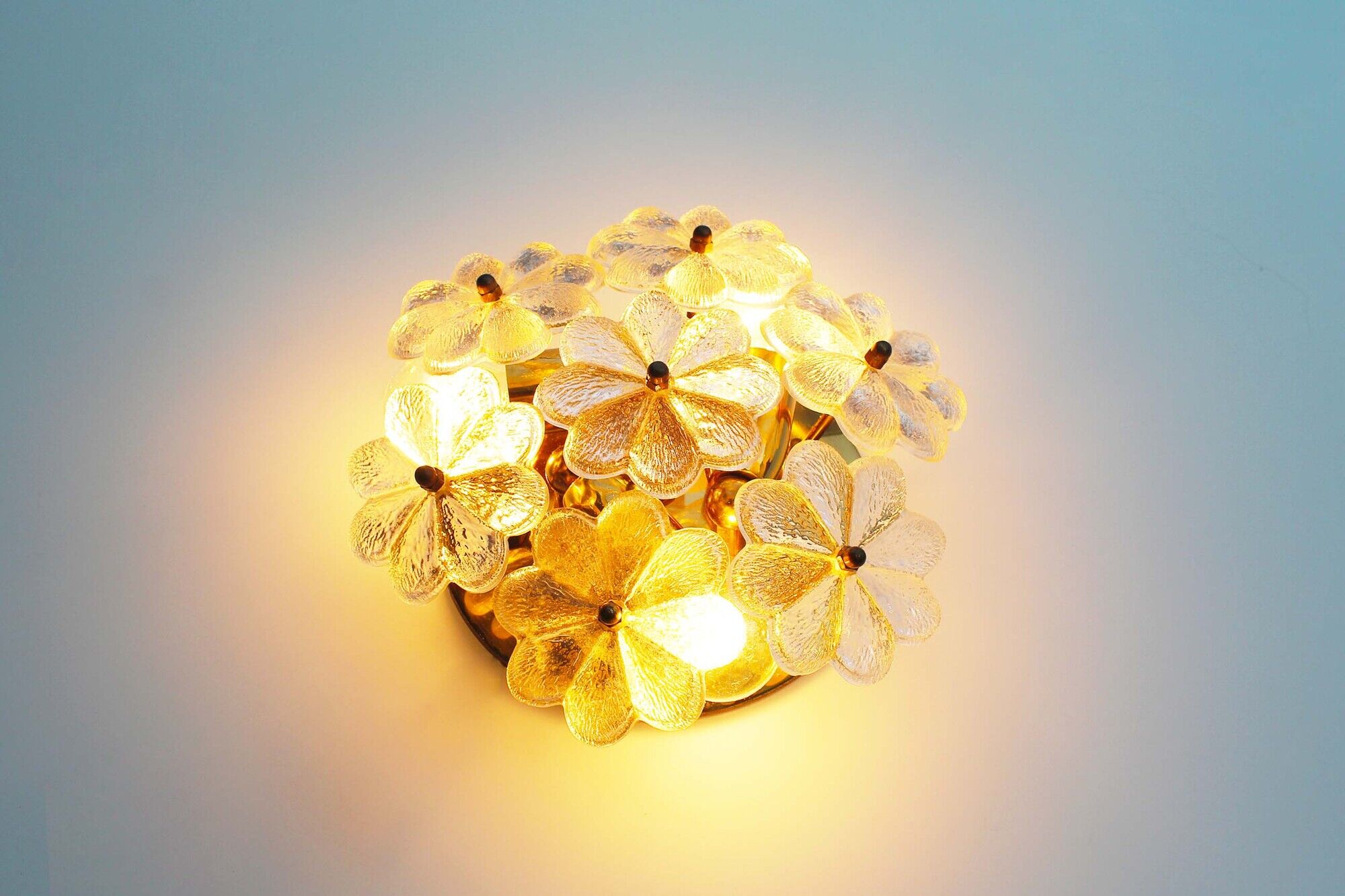 Petite brass and Murano glass flower flush mount light by E. Palme