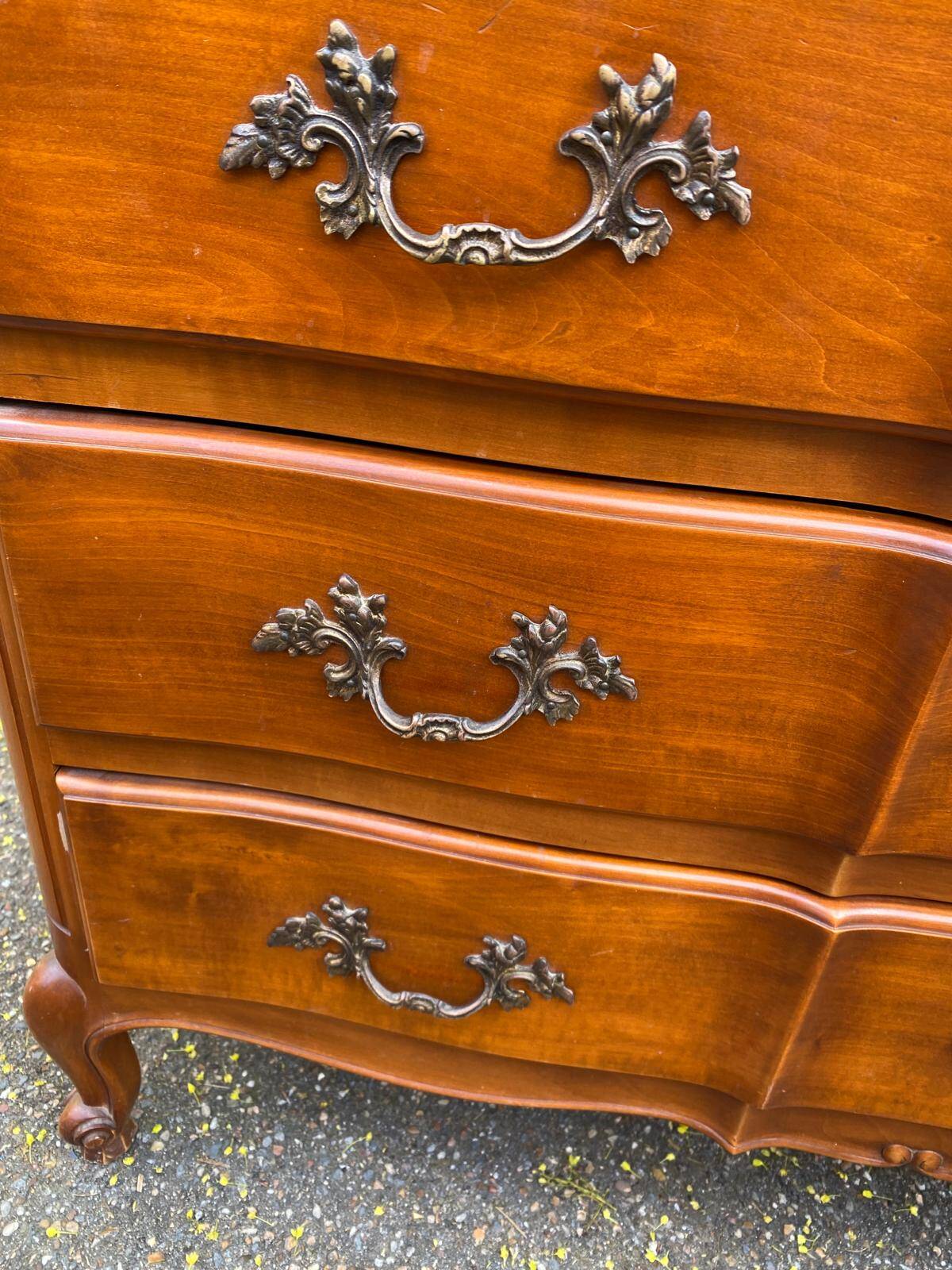 Louis XV crossbow commode in solid cherry wood from the 20th century.