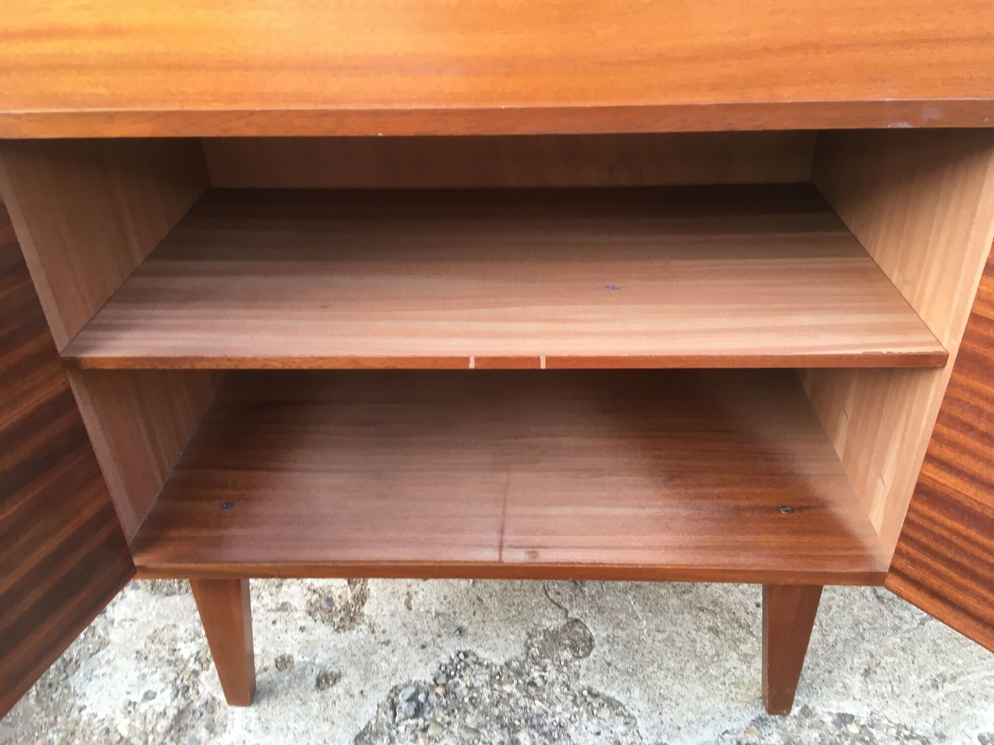 Vintage secretary with wooden compass feet with felling, shop window and closet