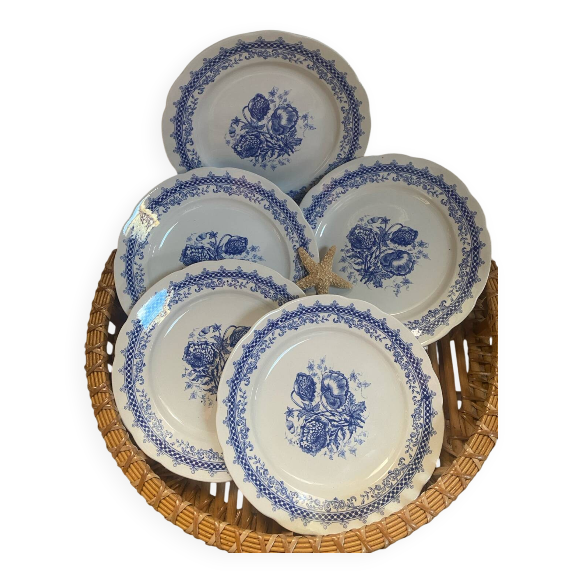 Set of 5 flat ironstone plates stamped Laveno