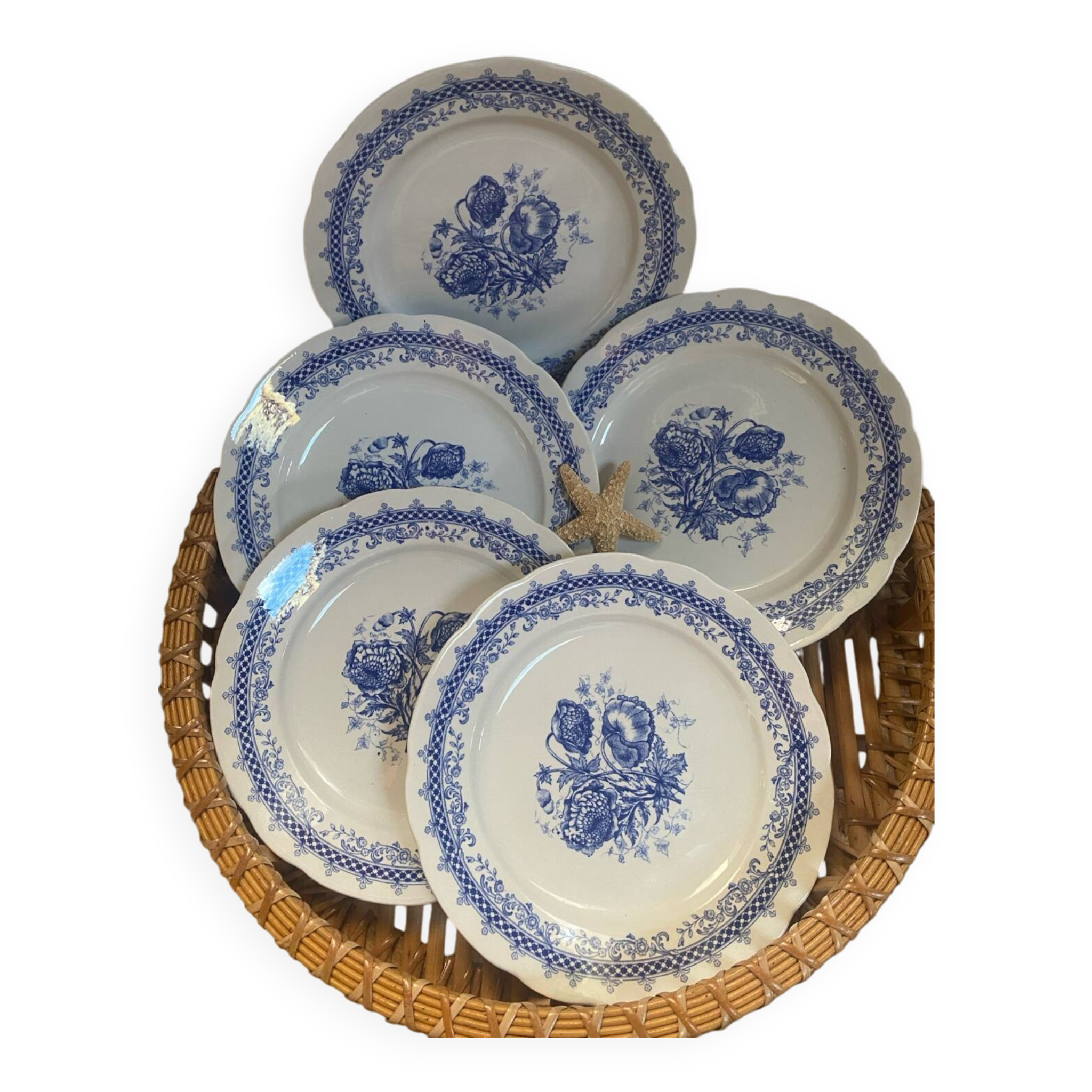 Set of 5 flat ironstone plates stamped Laveno