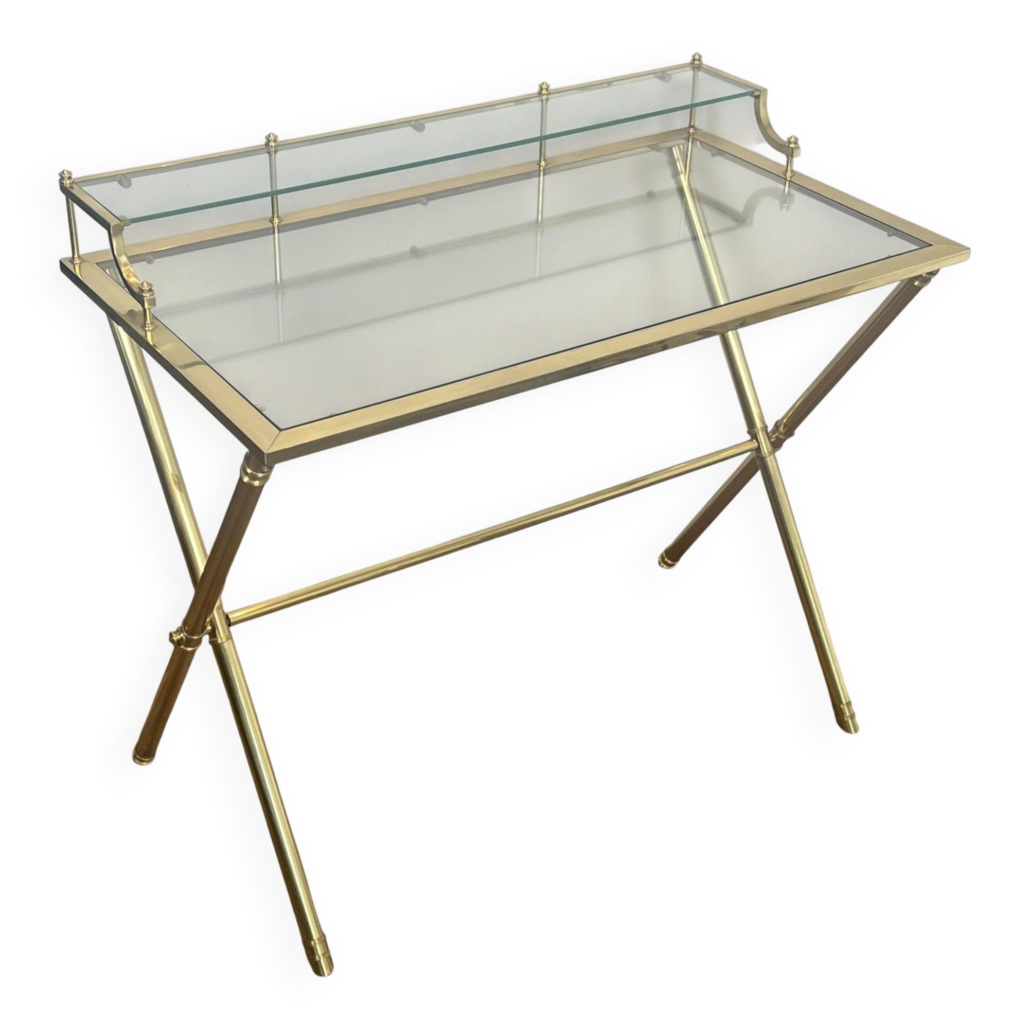 Neoclassical Gradine Desk in Brass and Glass, Attributed to the Mai