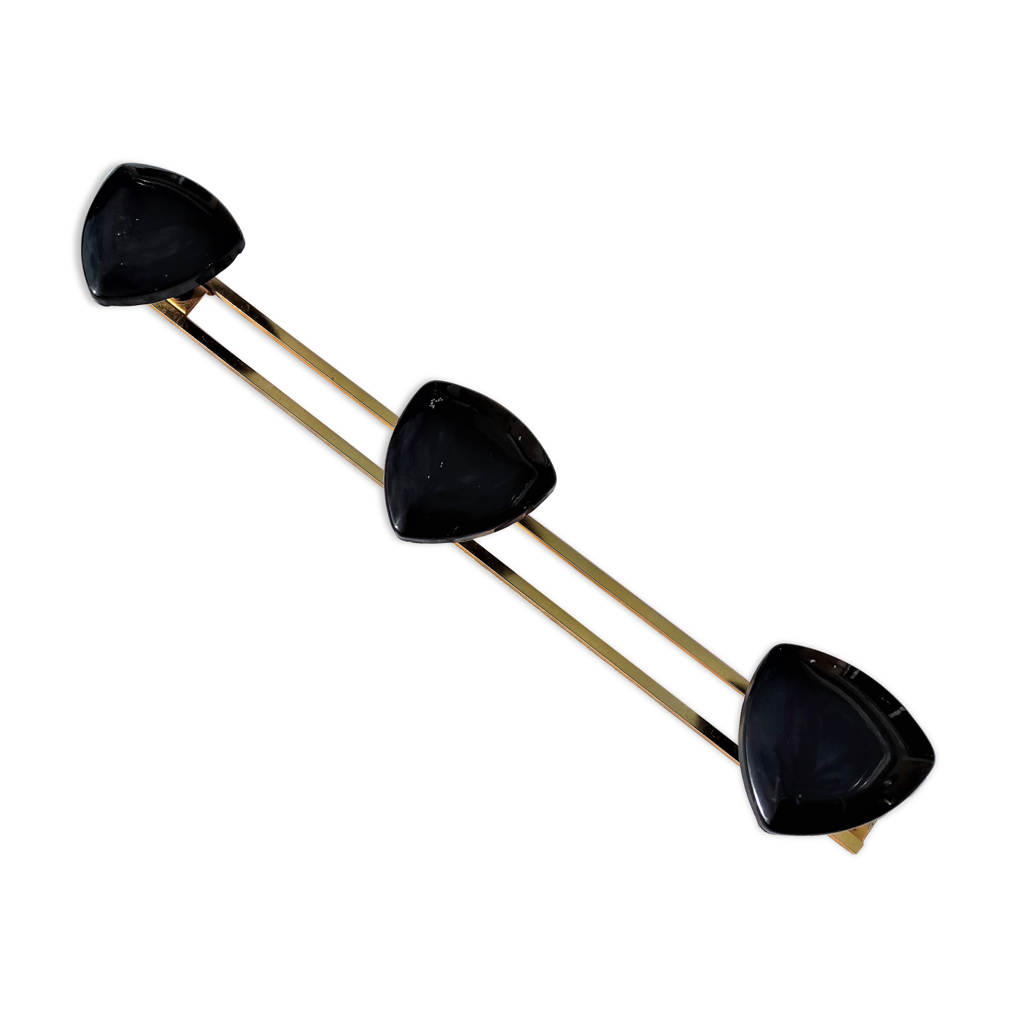 COAT RACK in gold metal and 3 black triangular PATERES circa 1960 Vintage
