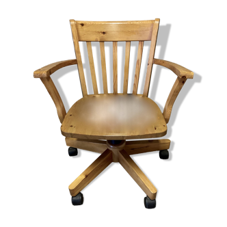 Swivel office armchair in solid pine