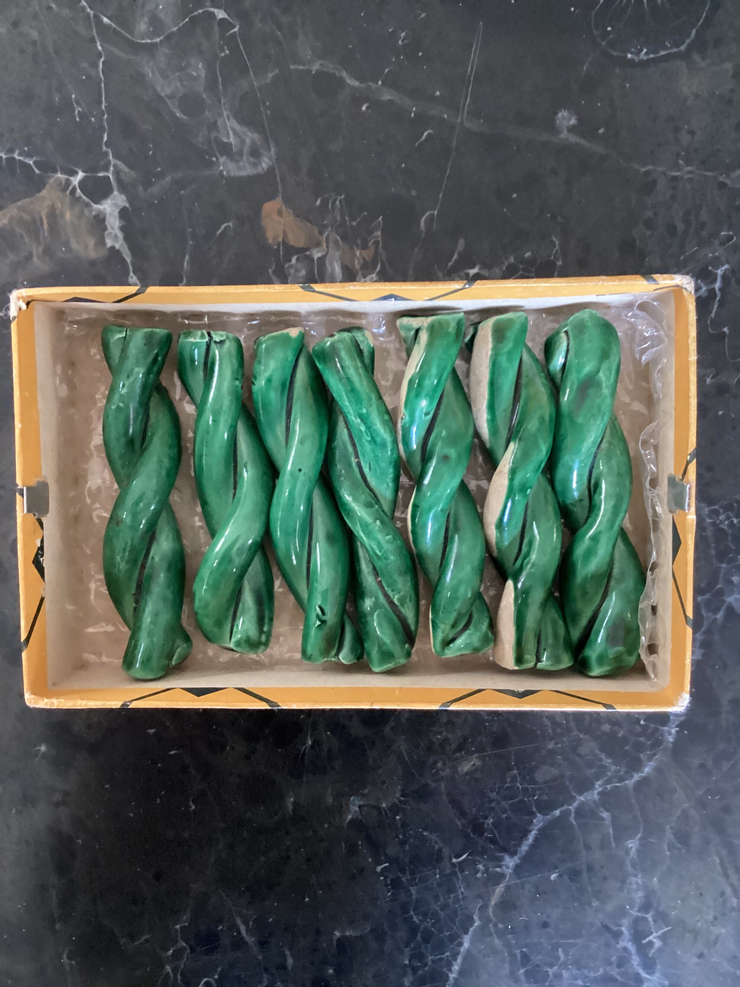 Set of seven ceramic knife holders vintage green color dimension: H-2cm- L-8cm- Pr-2cm-