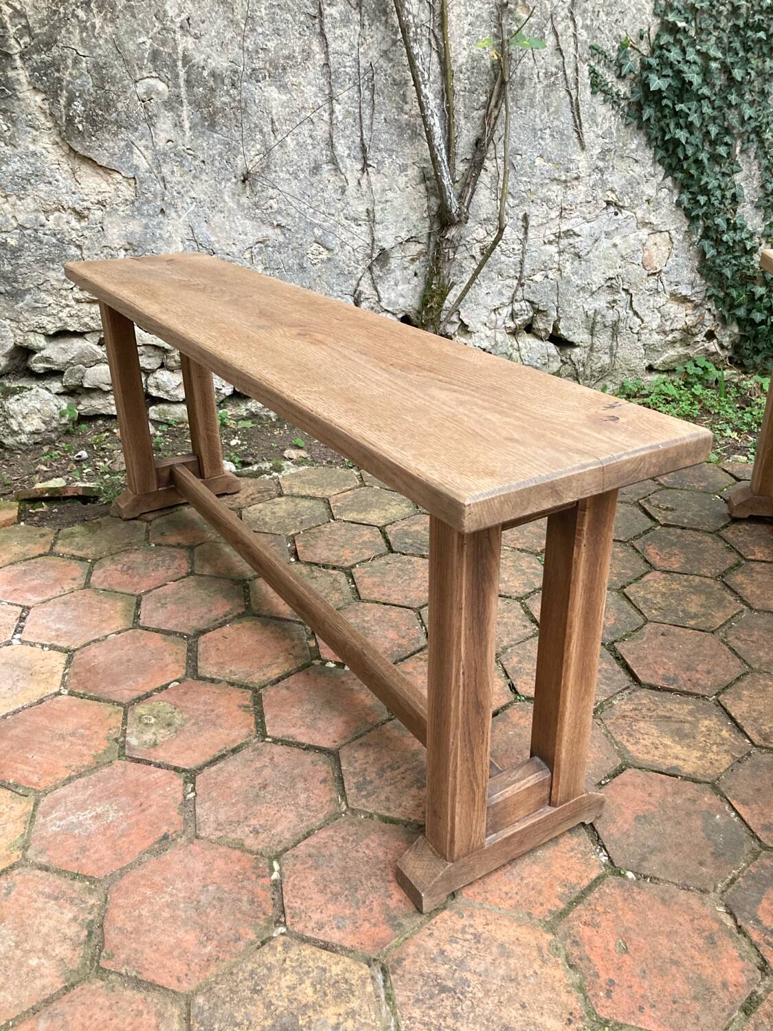Pair of antique solid oak benches