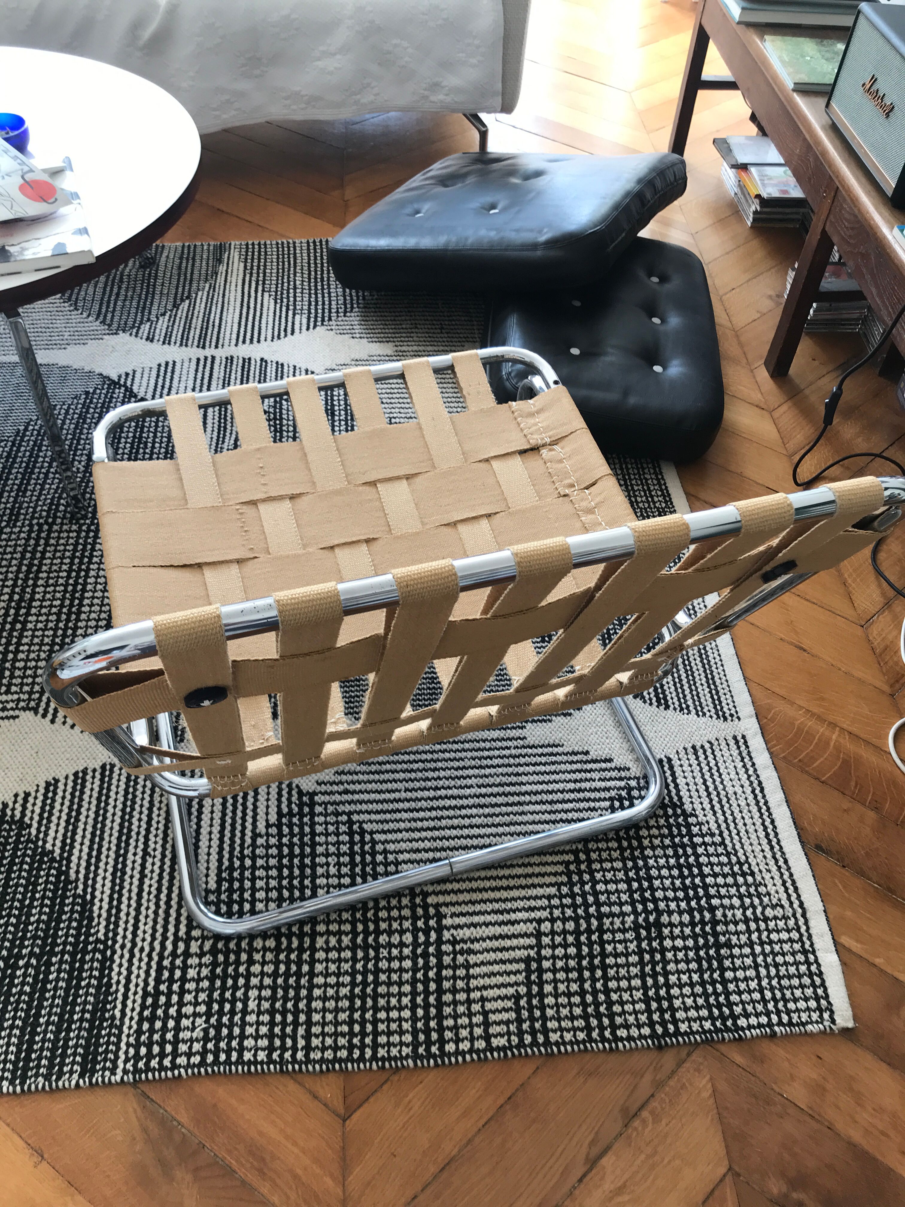 Chrome and leatherette armchair