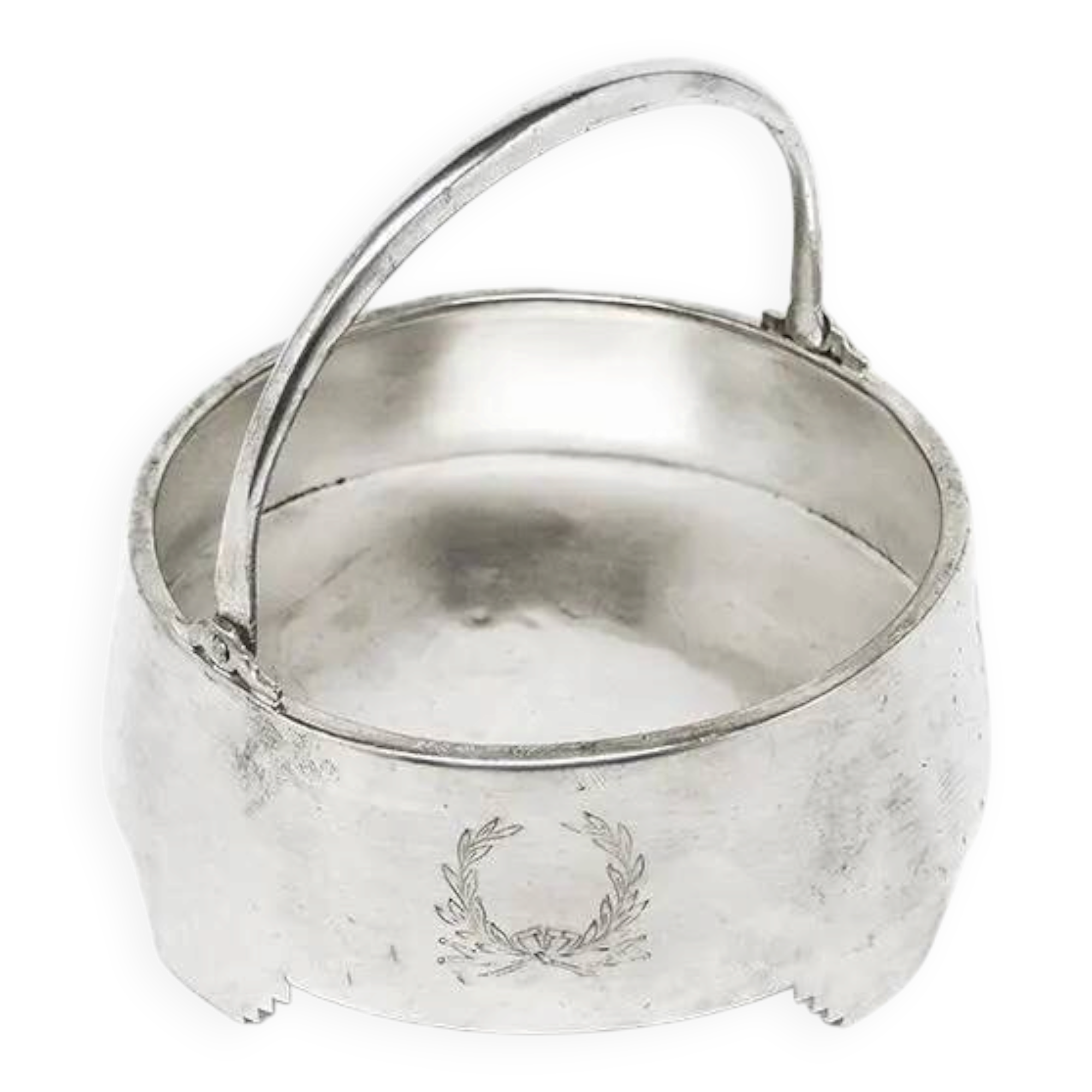 Neoclassical basket sugar bowl, silver-plated brass, Fraget, Poland, early 20th century