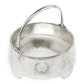 Neoclassical basket sugar bowl, silver-plated brass, Fraget, Poland, early 20th century