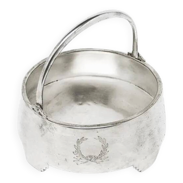 Neoclassical basket sugar bowl, silver-plated brass, Fraget, Poland, early 20th century