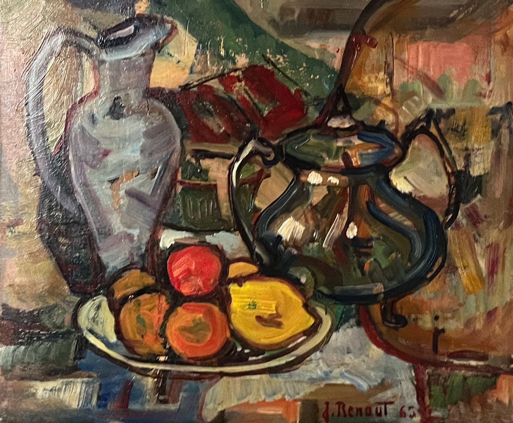 HST painting Jean RENAUT (1905-1979) "Still life with oranges and lemons" frame