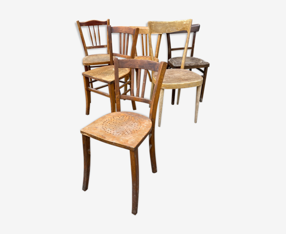 Lot de 6 chaises bistrot dépareillé bois courbé