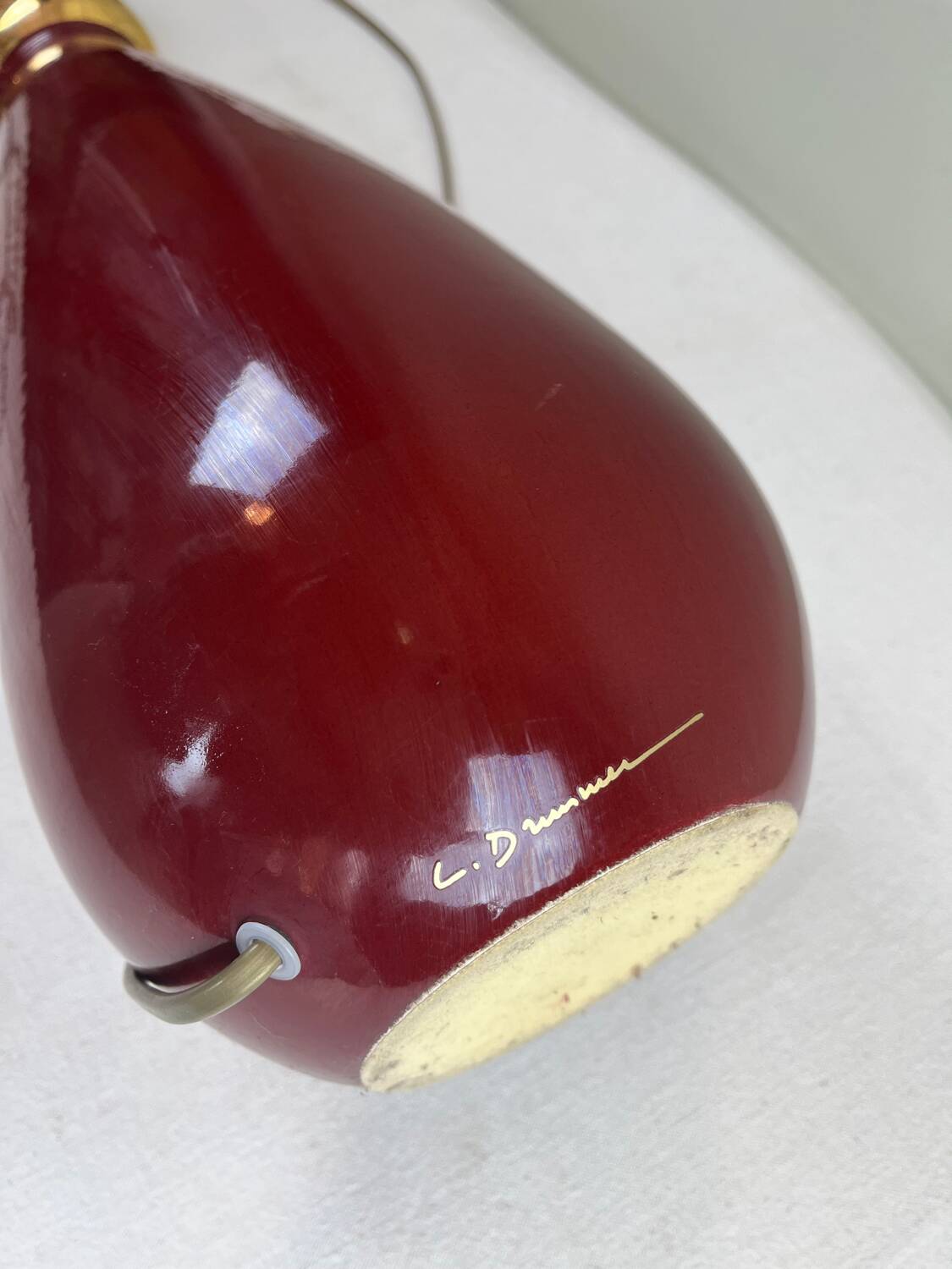 Grande lampe vintage en céramique rouge signée Drimmer – abat-jour pl