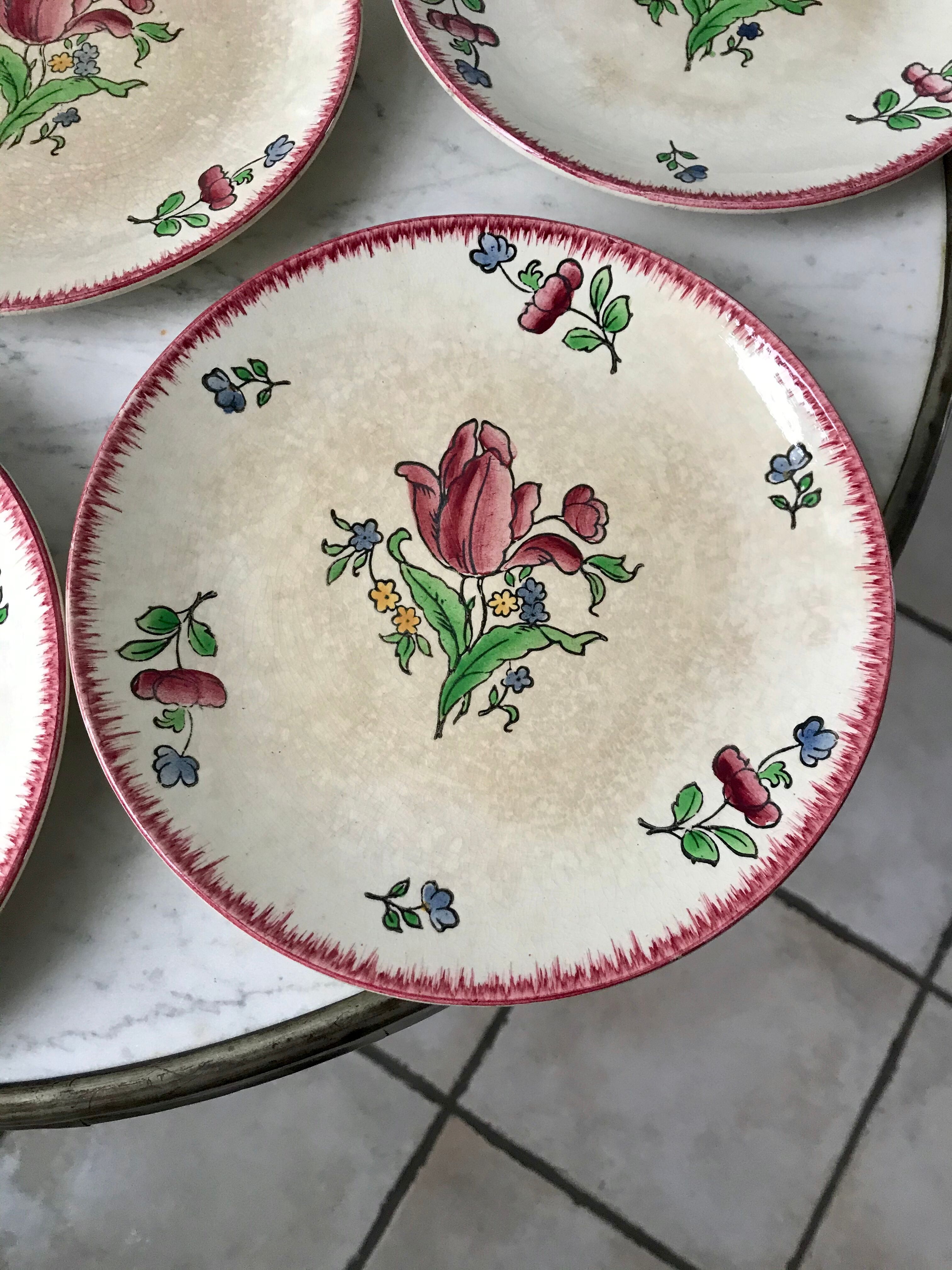Set of 7 dessert plates gien model "lorraine" hand painted 30-40s