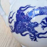 Porcelain sugar bowl with cobalt blue five-clawed dragon decor - Japan