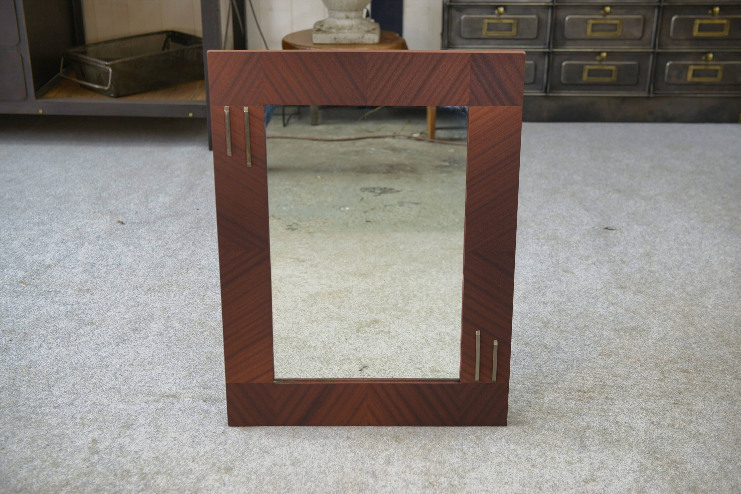 1950s modernist mahogany veneer mirror