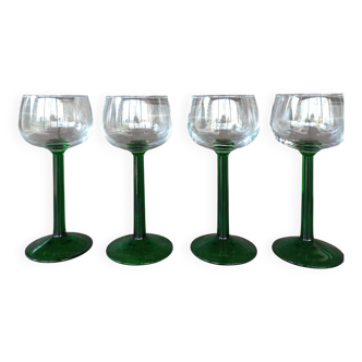Vintage green-stemmed Alsace wine glasses