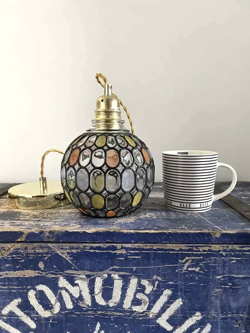 Multicolored faceted globe pendant light