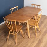 Retro Blonde Ercol Model 383 Dining Table & Four Stick Back Kitchen Dining Chairs