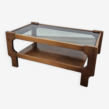 Teak coffee table with smoked glass top