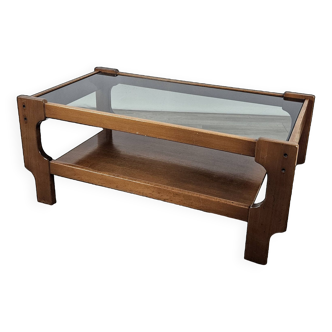 Teak coffee table with smoked glass top