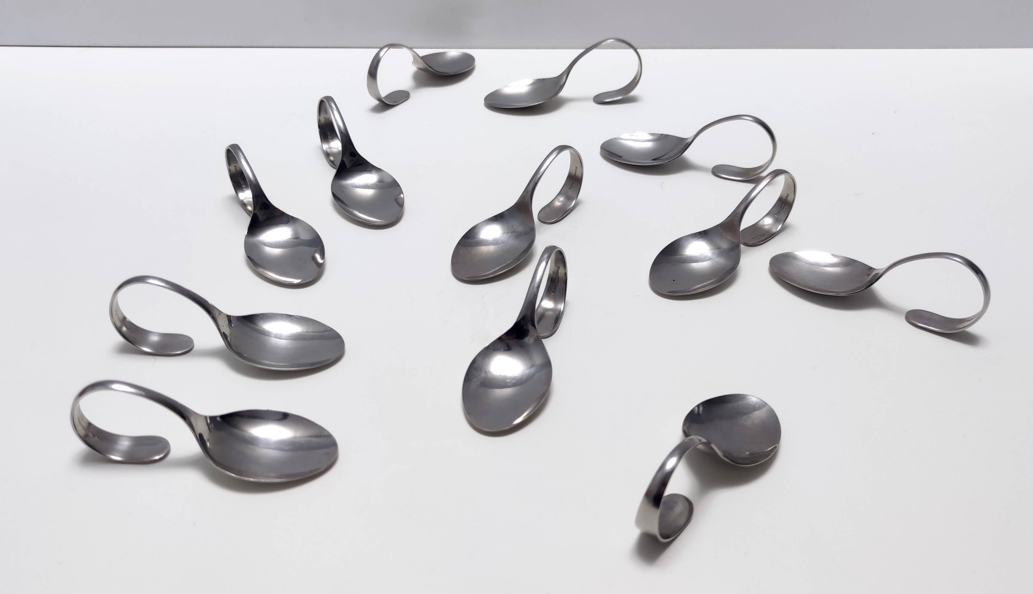 Set of Twelve Steel Serving Spoon by Pinti, Italy, 1980s