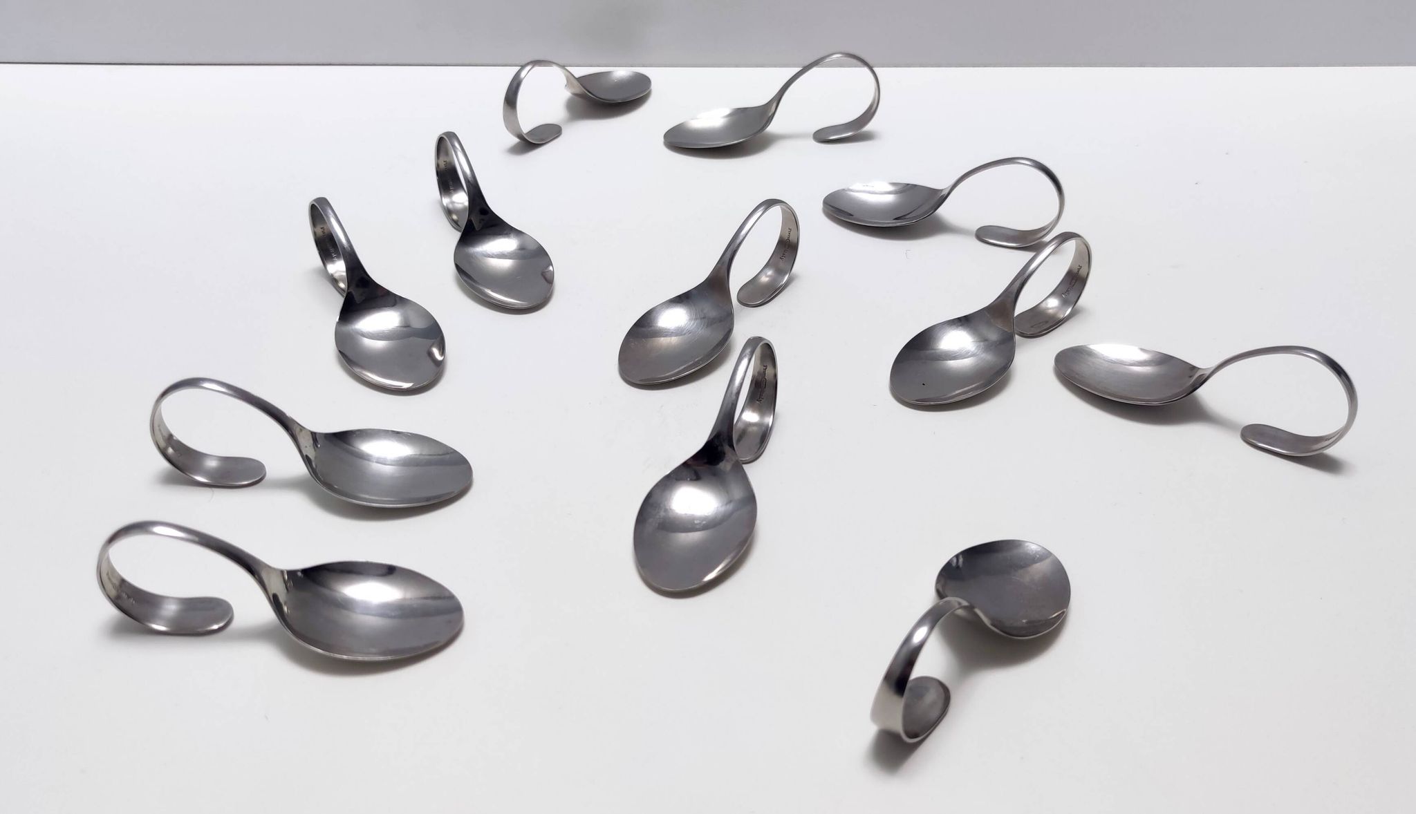 Set of Twelve Steel Serving Spoon by Pinti, Italy, 1980s