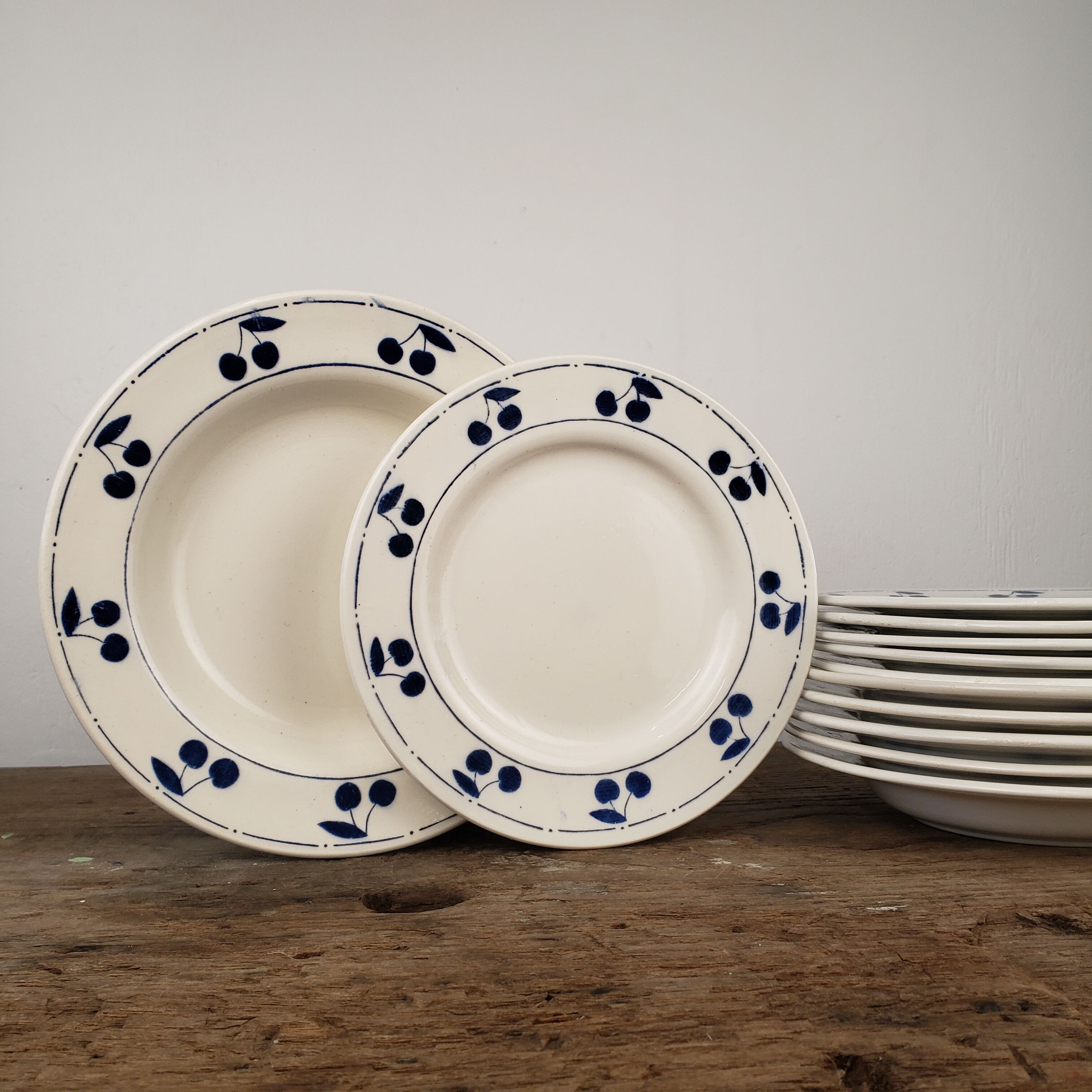 12 blue cherry plates
