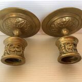 Pair of worked brass candlesticks