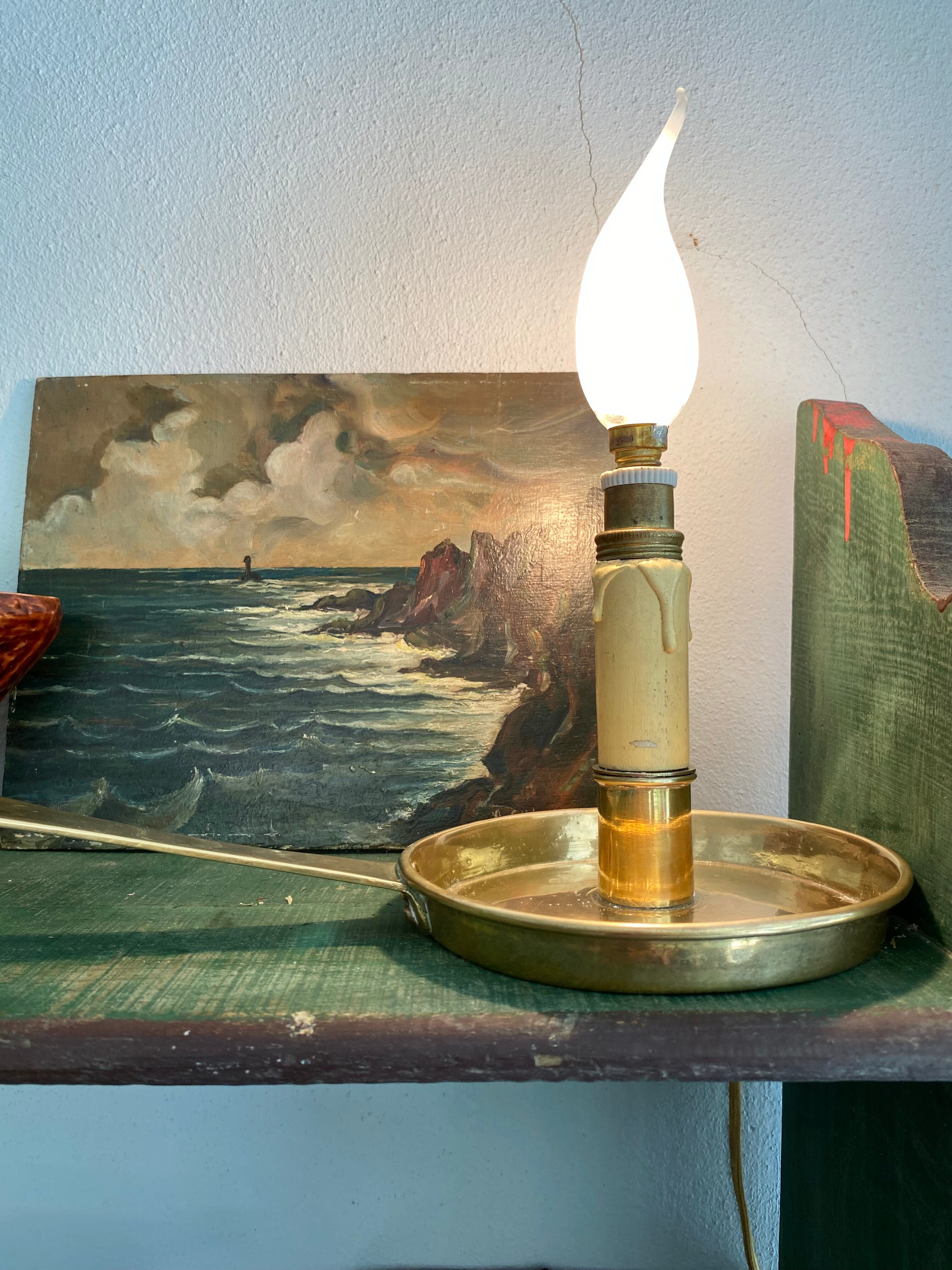 Candlestick lamp, fabric cable, flame bulb