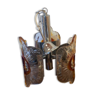Mid Century Italian Murano Chrome Chandelier by Mazzega