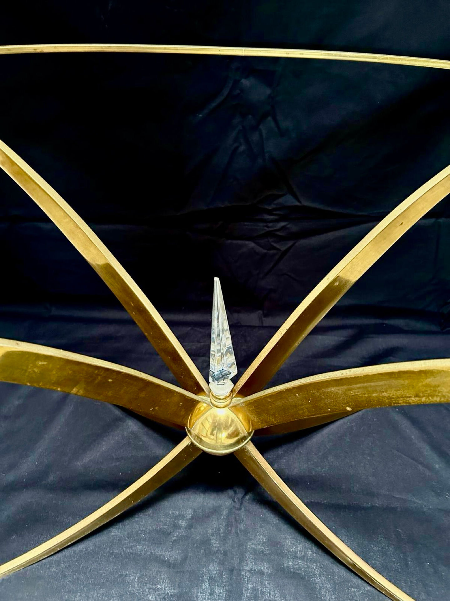 Brass and crystal coffee table, French work, 60s.
