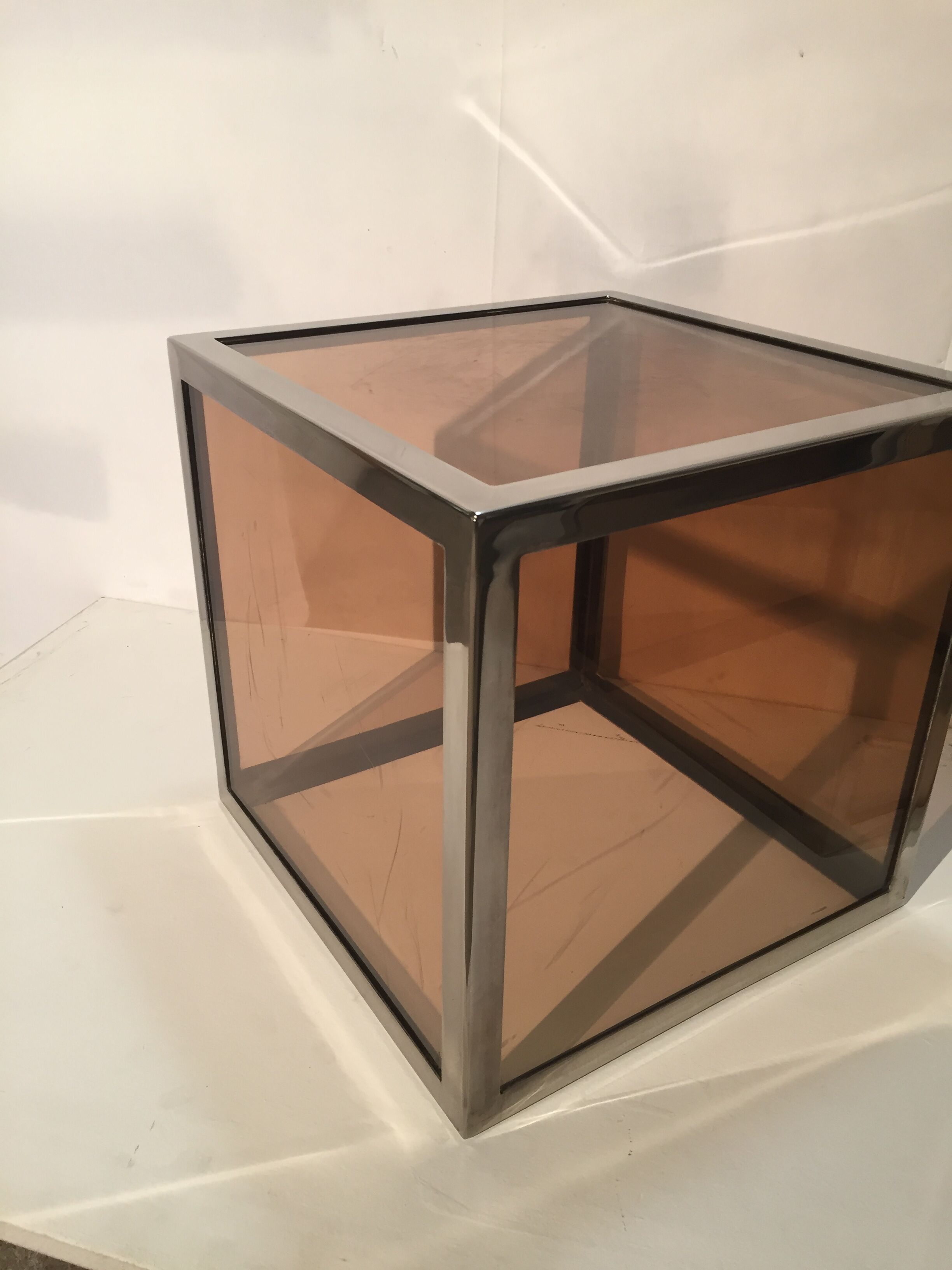 Pair of side tables in acrylic glass & chrome steel 1970