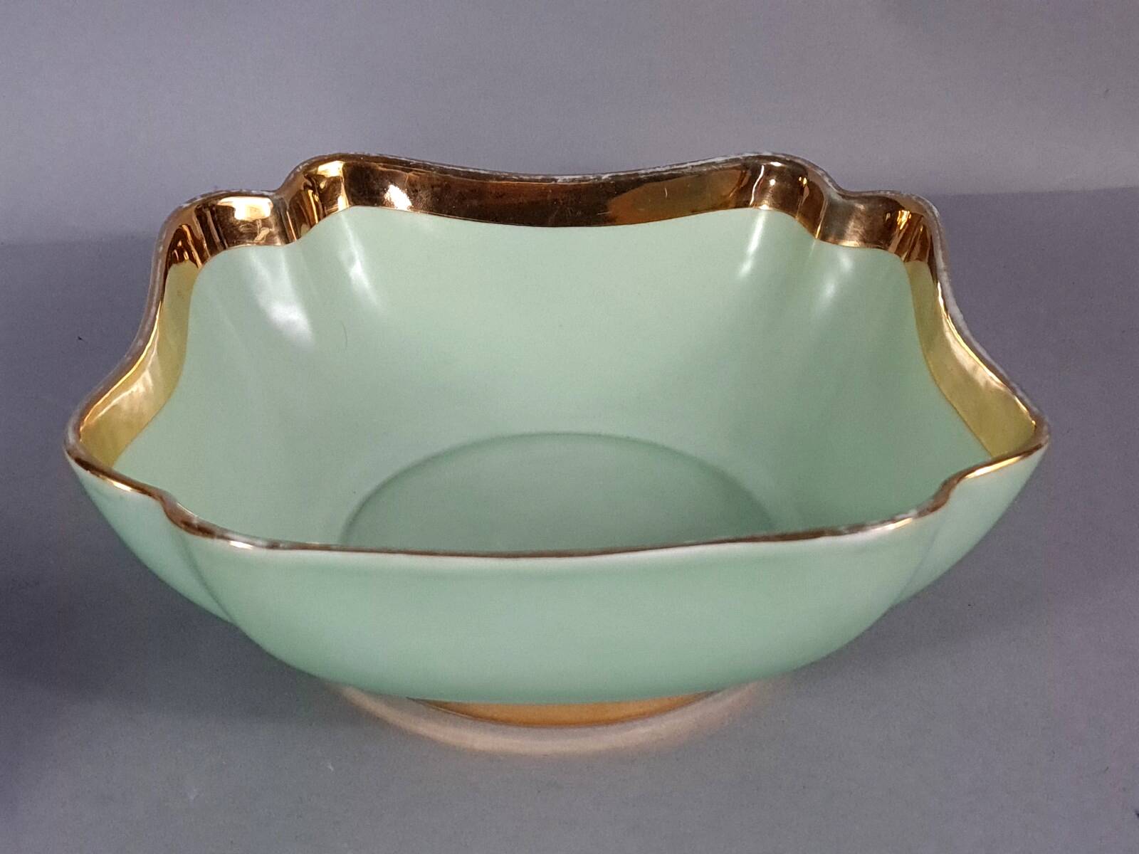 Antique Limoges green & gold porcelain dessert / cream service C593