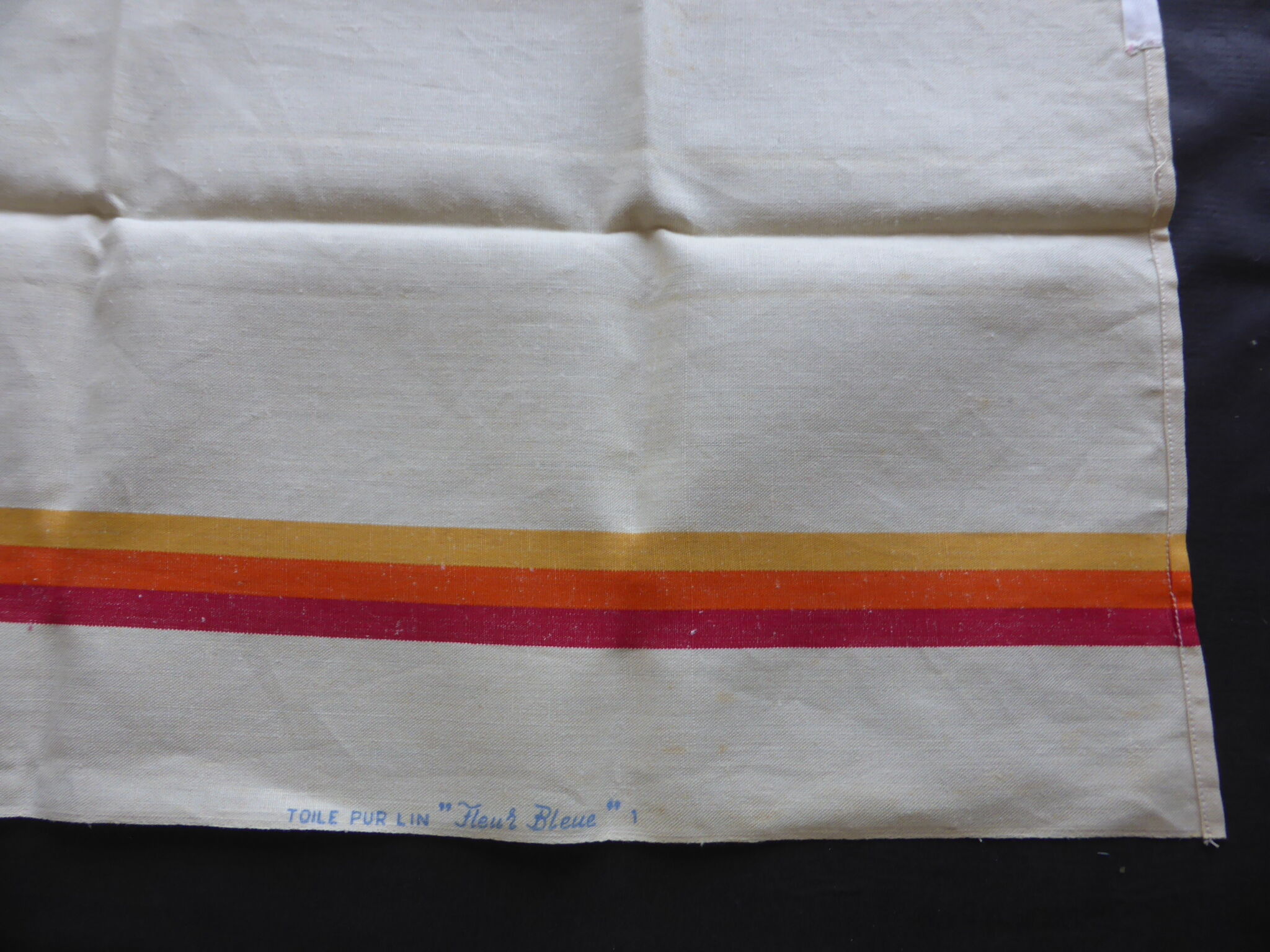2 old linen towels with red bedding orange yellow-web pure linen quality blue flower