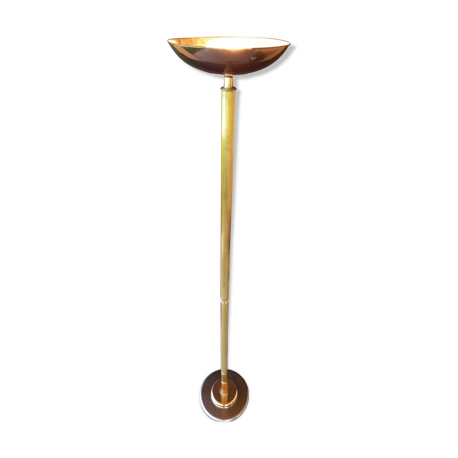 80s gold-plated brass halogen floor lamp