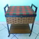 Vintage worker on wheels, rattan, fabric, skaÏ, metal with formica shelf