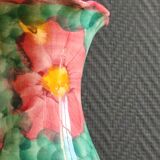 Vintage Floral Ceramic Vase - Large Barbotine Vase with Pink Flowers