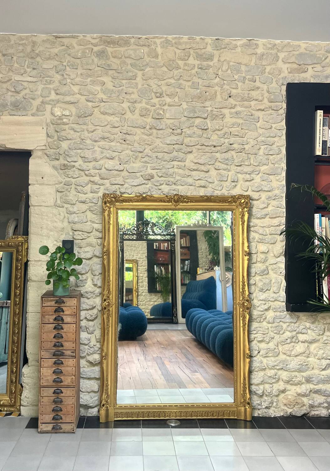 Antique Empire period mirror 165.5cm gilded with gold leaf