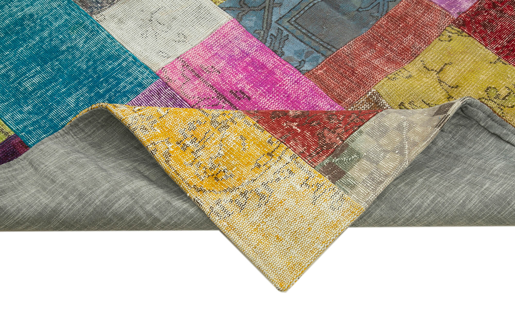Handmade Turkish Overdyed 203 cm x 301 cm Multicolor Patchwork Carpet